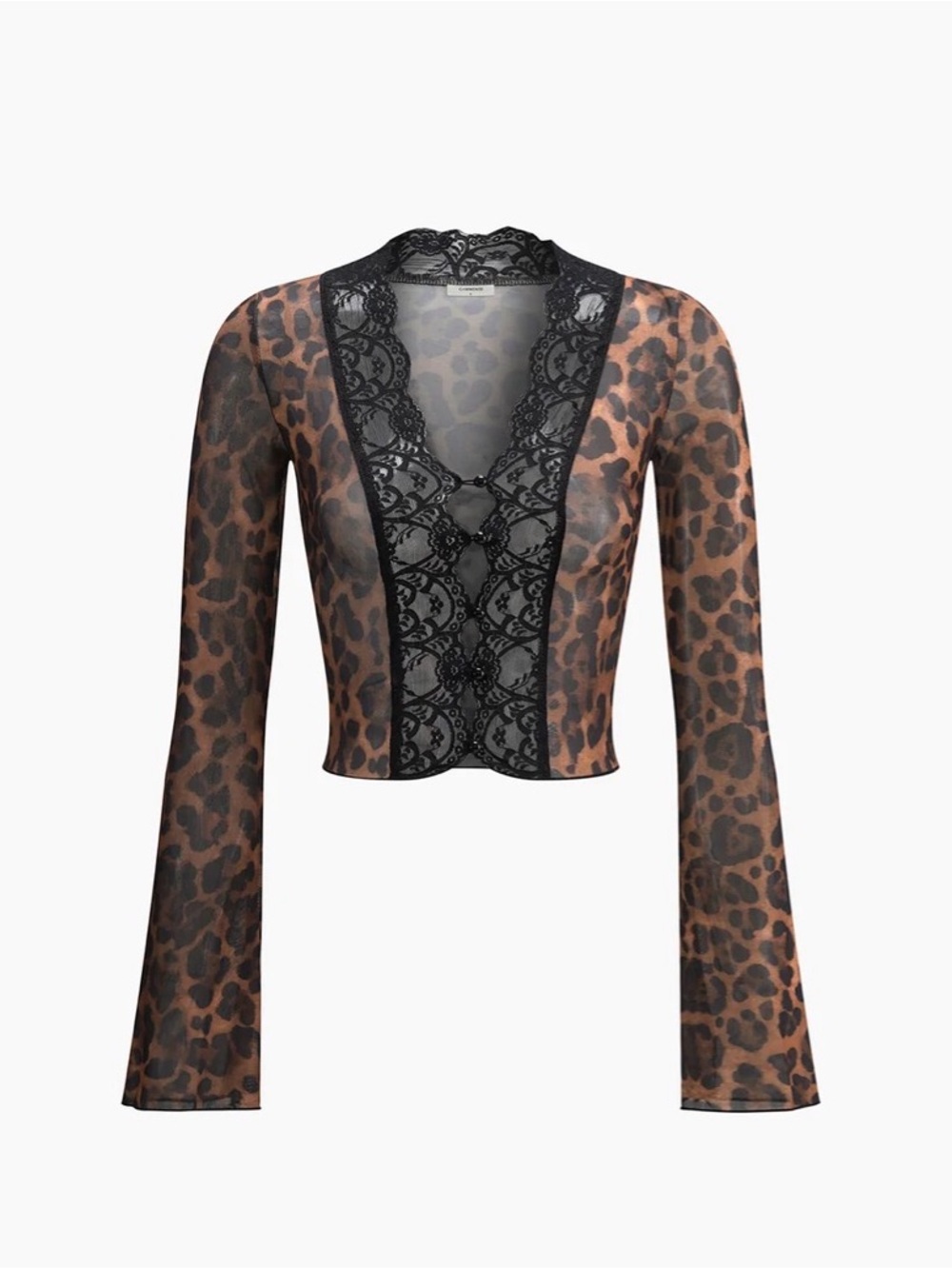 Commense Sheer Leopard Lace-Trim Crop Top in Brown and Black